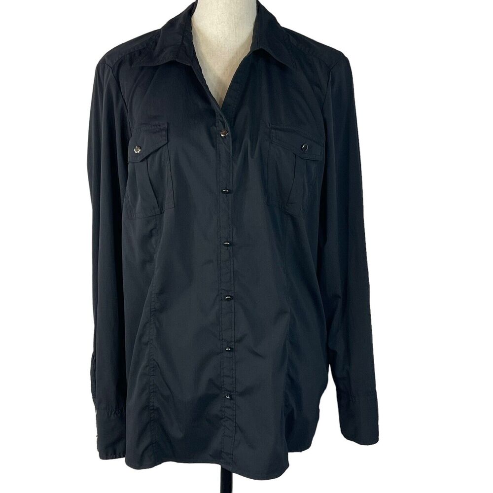 Style & Co SZ 18 Top Faux Button-Up Roll-Tab Sleeve Pocket Stretch Side Zip